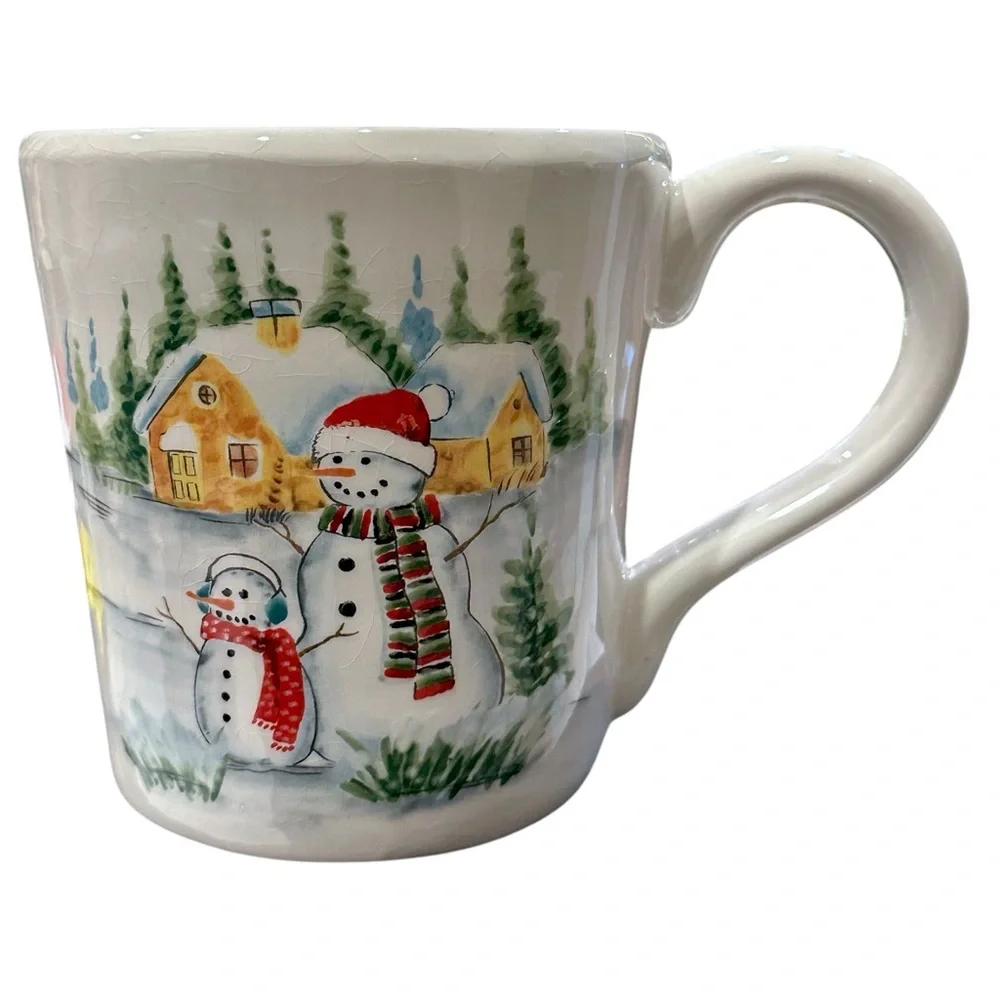 Vintage Extra-large 20 fl. oz. Maxcera Snowmen at Snowy Village Cabin Scene Mug - Picture 6 of 13